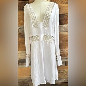 VENUS cotton/rayon White Crochet Cover-Up Dress sz Large Tall